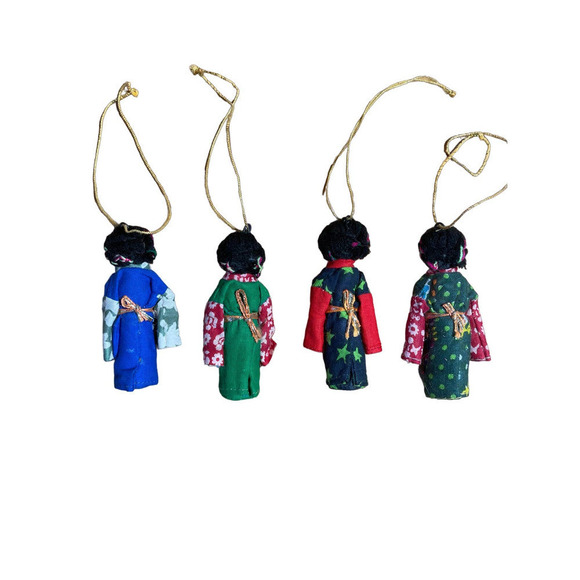 Set of 4 Beautiful handmade cloth Asian dolls. ornaments. Christmas ornaments. - Picture 4 of 6